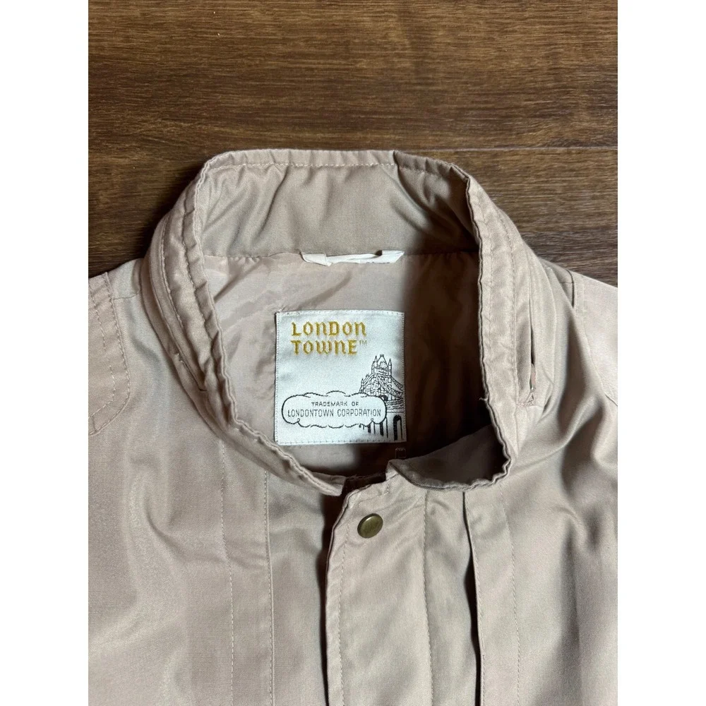 London Fog London Towne Vintage Tan Zip Up Jacket Hooded Mens 42 Regular Khaki